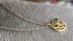 LOVE Pendant Necklace Green Stone Gold Tone Fine Chain 12″ Retro Vintage 1970’s