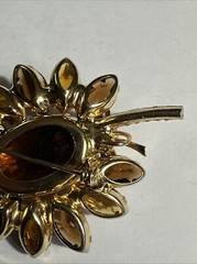 JULIANA Brooch D&E Book Piece Orange & Root Beer Rhinestones Gold Leaves Vintage