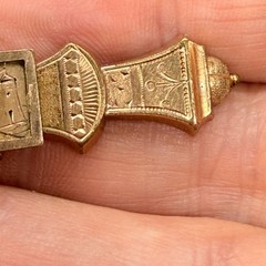 Vintage Antique Victorian Bar Brooch Etched Boat Scene Trombone Clasp 2 Inches
