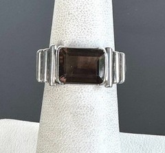 Unisex Vintage 925 Sterling Silver Ring Brown Faceted Stone Size 6.5
