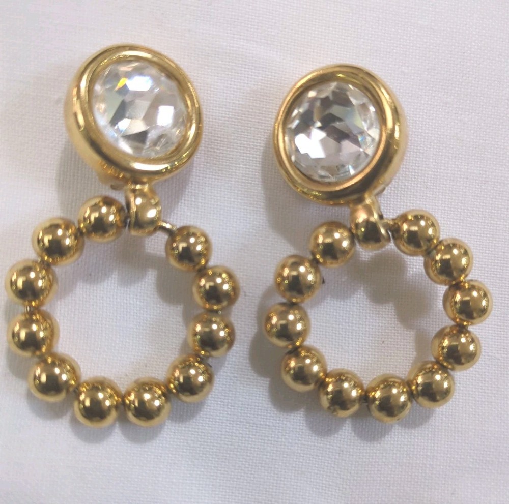 Vintage GIVENCHY Large Crystal Gold Tone Beaded Drop Earrings