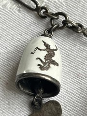 Vtge Siam Sterling Silver White Enamel Bell Charm Bracelet Jingle Bell Hearts 6″