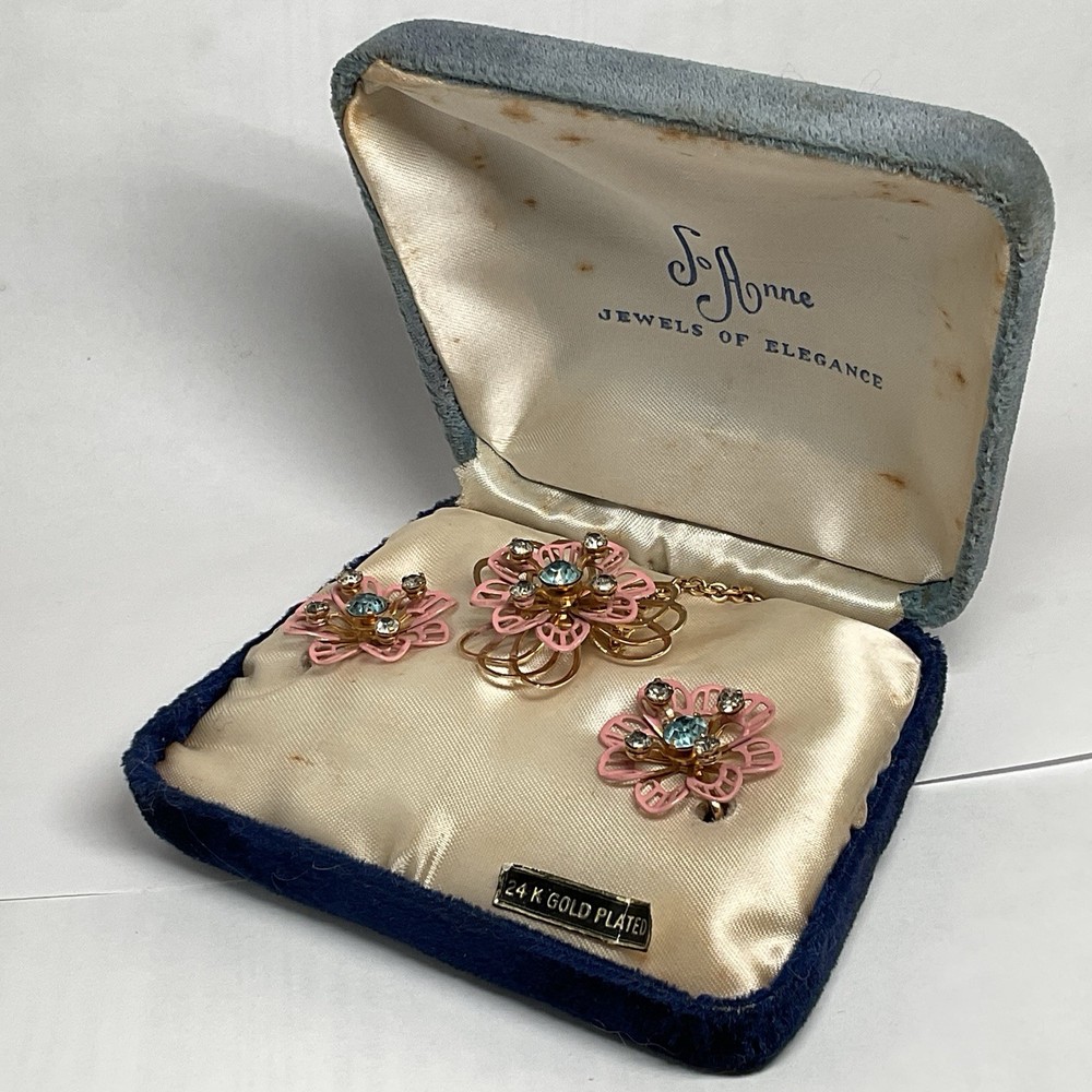 Jo Anne Jewels Elegance Original Box 24k Gold Plated Earrings Necklace PRISTINE!