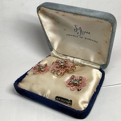 Jo Anne Jewels Elegance Original Box 24k Gold Plated Earrings Necklace PRISTINE!