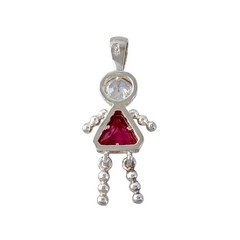 Vintage Sterling Silver 925 Ruby and Cubic Zirconia Girl Pendant