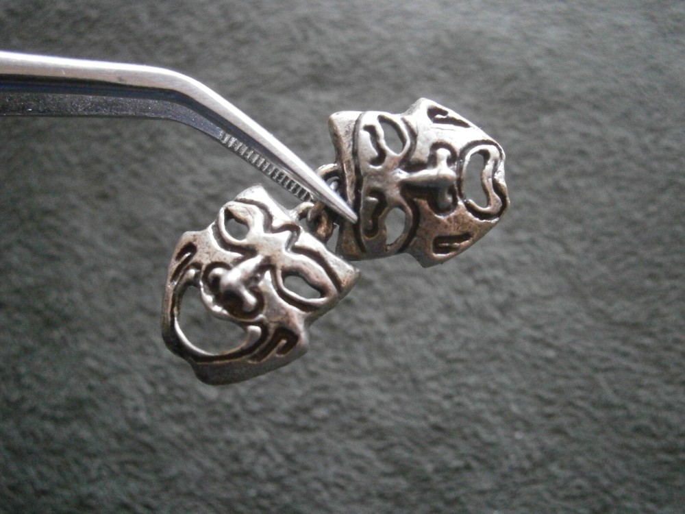 Mardi Gras Theater Masks Vintage Sterling Silver Bracelet Charm Pendant 3.1g