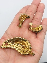 Vtg Signed CONTINENTAL Pink Clear AB Glass Rhinestones Earrings Brooch Pin Set