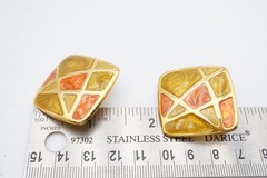 Vintage Clip On Earrings Gold Tone Enamel