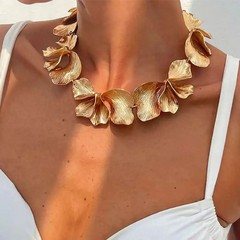Vintage Punk Irregular Flower Choker Necklace Gold Silver Tone Large Petal