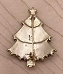 Liz Claiborne Christmas Tree Rhinestone Brown Green Gold Tone Brooch Pin