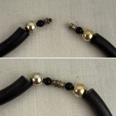 Vintage Boho Statement Choker Necklace 15.5in Black Tube Beads Gold Artisan