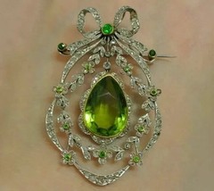 2.6Ct Pear Lab Created Peridot Diamond Women’s Brooch Pin 14K White Gold Plated