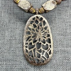 Vintage Necklace Painted Glass Beads Metal Beads Metal Filigree Pendant