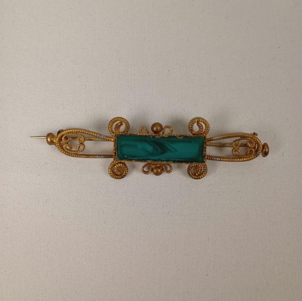 Antique Victorian Revival Turquoise Glass Bar Brooch Open C Clasp 2-1/4″