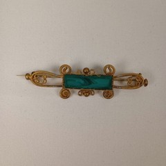 Antique Victorian Revival Turquoise Glass Bar Brooch Open C Clasp 2-1/4″