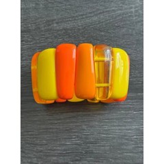Vintage 1960s Orange Yellow Lucite 2″ Wide Stretchy Bangle Bracelet Retro