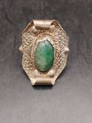 Alpaca Artisan Metalwork Sz. 9 Adjustable Green Gemstone Silvertone Ring Unique