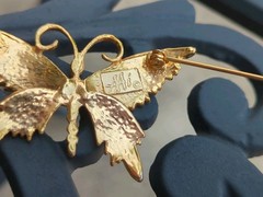 Vintage 90’s AAi Gold Tone Bronze Brown and Beige Enamel Butterfly Brooch Pin