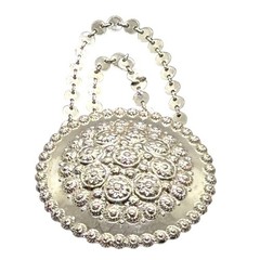 Silver Tone Domed Round Floral Brooch With Dangle Chains Vintage 1.6in W