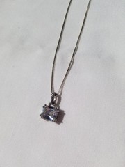 Sterling Silver Emerald Cut AB Crystal Solitaire Pendant Necklace Rope Design