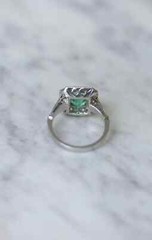 Art Deco Green Emerald Lab Created Diamond Halo 925 Silver Anniversary Gift Ring