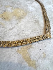 Vintage Gold Tone Flat Nugget V-Neck Choker Necklace 10K Plated
