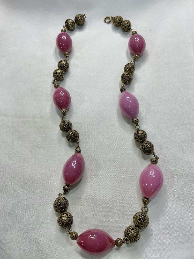 MIRIAM HASKELL Vtg. Necklace. Heavy Pink Glass Beads! Beautiful!!
