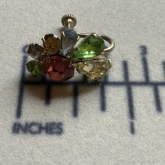 Vintage Multicolor Fruit Salad Rhinestone Cluster Gold Tone Screwback Earrings