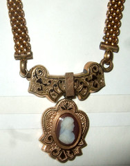 Antique Victorian Cameo Neckace Wide Chain Gorgeous Estate Jewelry
