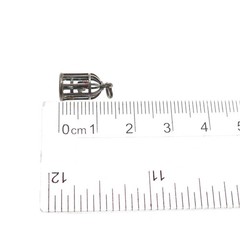 925 Sterling Silver Antique Enamel Bird Cage Oxidized Minimalist 3D Pendant
