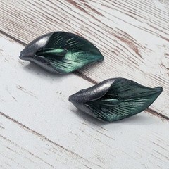 Vintage Earrings For Pierced Ears Green 3D Leaf – Stud Damaged