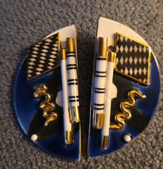 Vintage Modernist Modern Art Ceramic Porcelain Earrings 3D 1980s 2.5″ Enamel