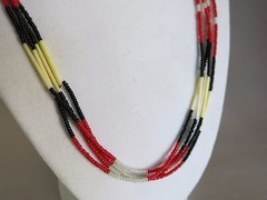 Necklace Red Gray Black 2mm Beads with Porcupine Quills 26 inch [1919]