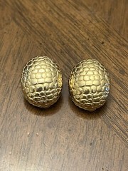 Vintage Carolee Earrings Studs Gold Tone Textured Oval Clip-Ons Signed!