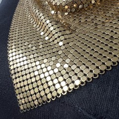 XL Vintage Chainmail Mesh Disco Scarf Bib Necklace Gold Bandanna Collar Cowl 24”