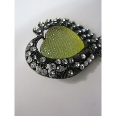 VTG Silver Tone Heart Rhinestone Brooch Boho Art Deco Cottagecore Whimsigoth