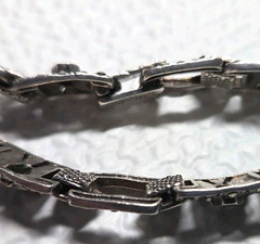 Vintage Sterling 925 Bracelet Marcasite & Onyx Stones Signed MRF 6.75in