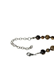 Vintage TIGERS EYE Stone Round Bead Dangle Disk Pendant Necklace Spacer Beads