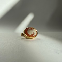 Vintage CROWN TRIFARI 1960s Gold Toned Orange and Ivory Cameo Clip On Earrings
