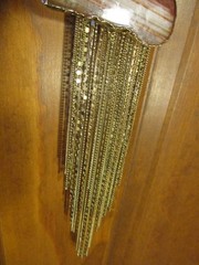 Vintage Handmade Necklace Leather Strap, Gold Tone Chain Metal, & Stone.