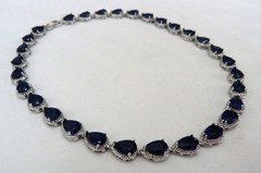 PRONG-SET SAPPHIRE BLUE PEAR SHAPED GLASS SILVER RHODIUM PLATED CLASSIC NECKLACE