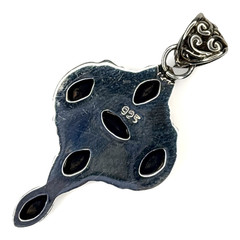 Vintage Style 925 Silver Pendant Blue Marquise Stones Ornate Filigree Design 2″