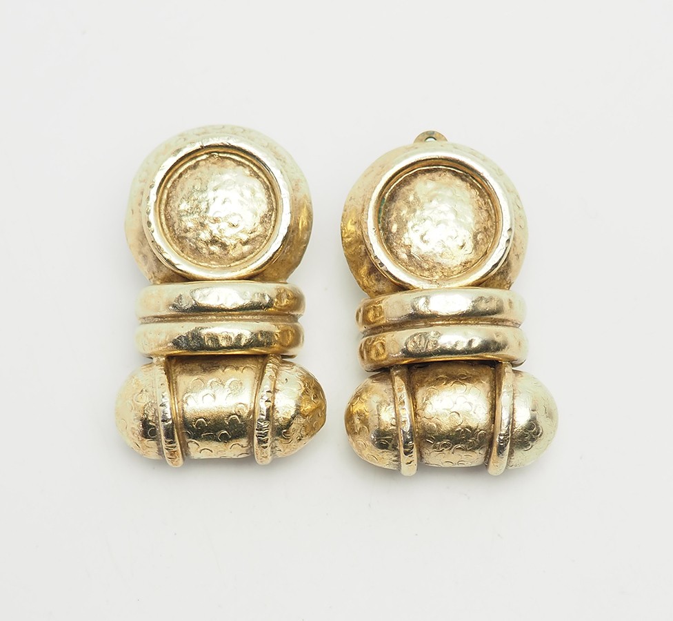 Vintage large geometry gold plated sterling silver clip on earrings by Antioch