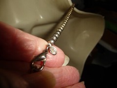 PD PENDANT SILVER TONE L BLACK STONE w HEAVY BALL BEAD CHAIN NECKLACE #26/19K