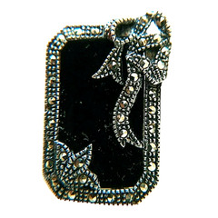 VTG Art Deco Sterling Silver Gold Black Onyx Marcasite Bow Pin Brooch 1.5 in