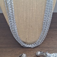 Vintage Celebrity ® Silvertone Cascade Necklace & Tassel Earrings Set 1960s Glam
