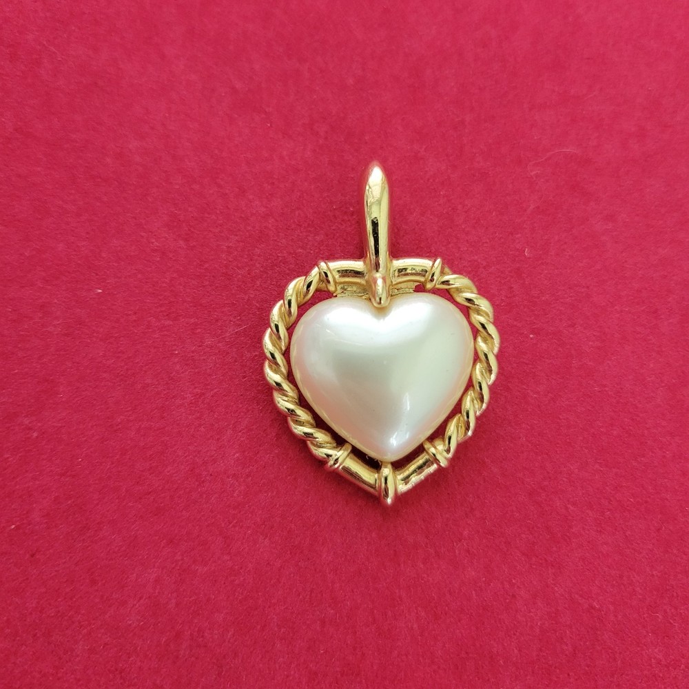 Vintage Lady Remington Heart Shaped Faux Pearl Gold Tone Pendant Cottagecore