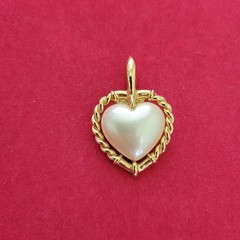 Vintage Lady Remington Heart Shaped Faux Pearl Gold Tone Pendant Cottagecore