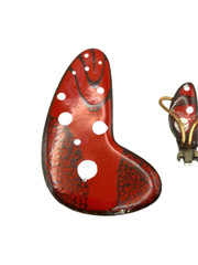 MATISSE 1950’s Vintage Red White Enamel Copper Earring & Brooch Parts Lot Of 2