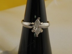 10mm Marquise Cut White Glass Prong Setting on 925 Sterling Vintage Ring Size 7